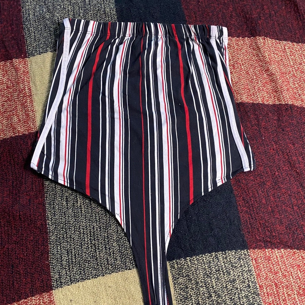 Stripped Bandeau Bodysuit